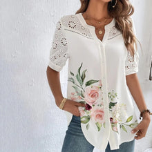 Load image into Gallery viewer, Temperament Casual Lace Woman Shirt Fashion Loose Shirt Woman Elegant Short Sleeve Blouse Holiday Weekend