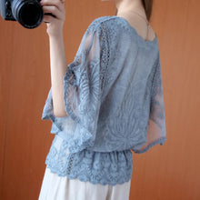 Load image into Gallery viewer, Fashion Women Blouses Autumn Chiffon Blouse Cotton Edge Lace Blouses Shirt Butterfly Flower Shirt Women Tops Blusas New 4073