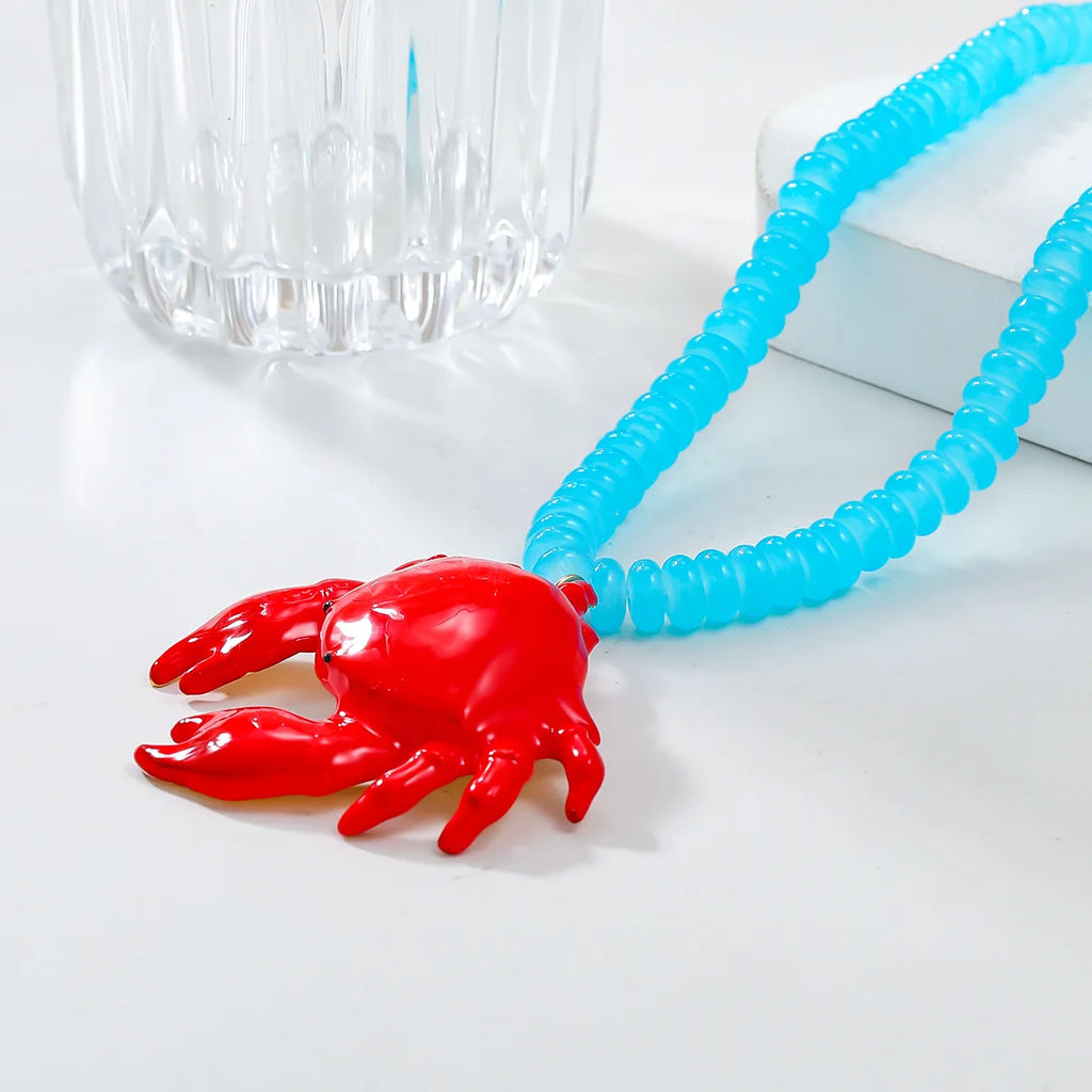 New Handmade Acrylic Beads Chains Choker Red Crab Pendant Necklaces for Women 2024 Trend Jewelry Collar Beach Party Accessories