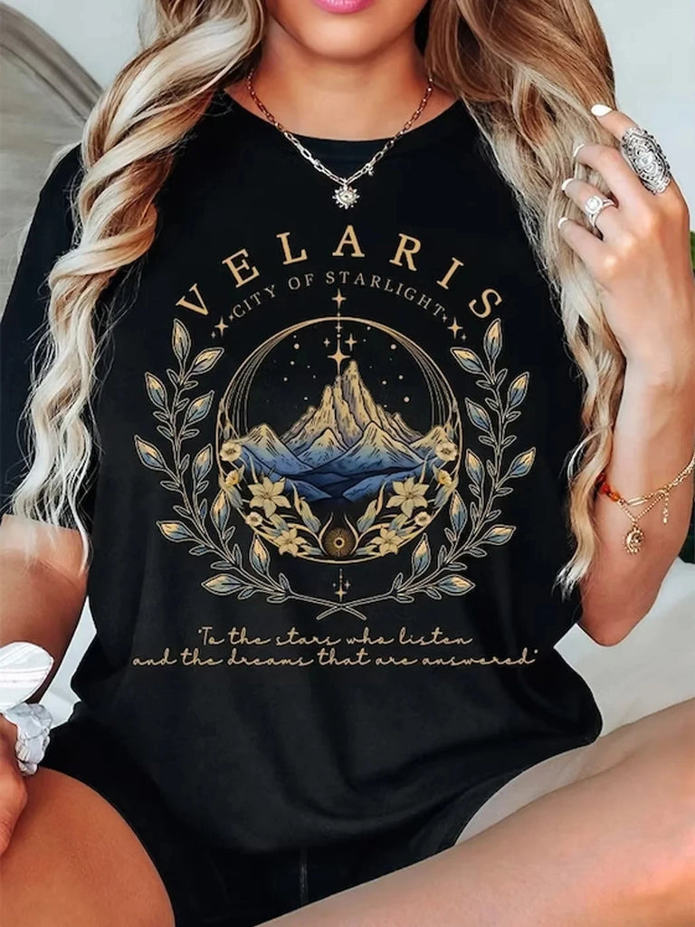 Velaris Starlight City Dark Academias T Shirt Velaris ACOTAR Casual Top Tee Women Loose Short Sleeve Tops Streetwear Fashion