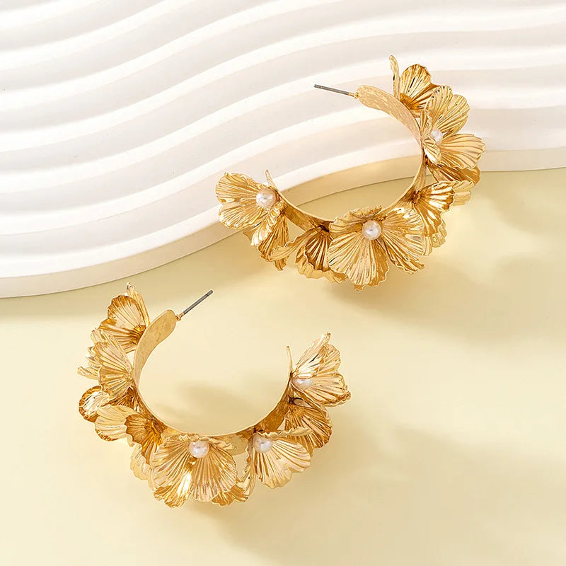 Fashion New Design Multi-layer Flower C-shaped Earrings for Women Party Painting Lacquer Floral Elegant Earring Jewelry