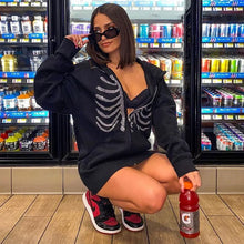 Load image into Gallery viewer, Y2K Rhinestone Skeleton Hoodies Women Gothic Black Zip Up Oversized Sweatshirts Female Retro Harajuku Hooded Jacket Streetwear