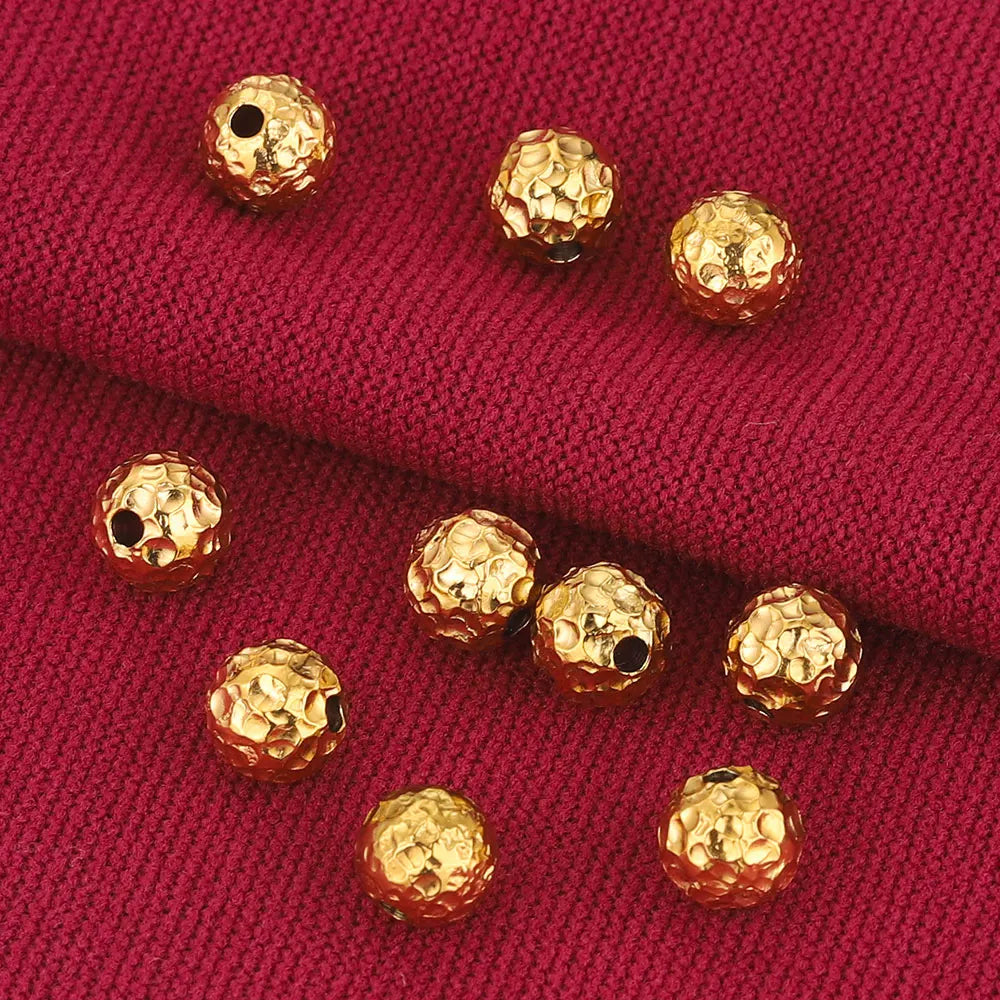 10pcs 4 6 8mm Gold Plated Stainless Steel Frosted Hammered Ball Beads Charm Loose for Bracelet DIY Jewelry Making Supplies Waist