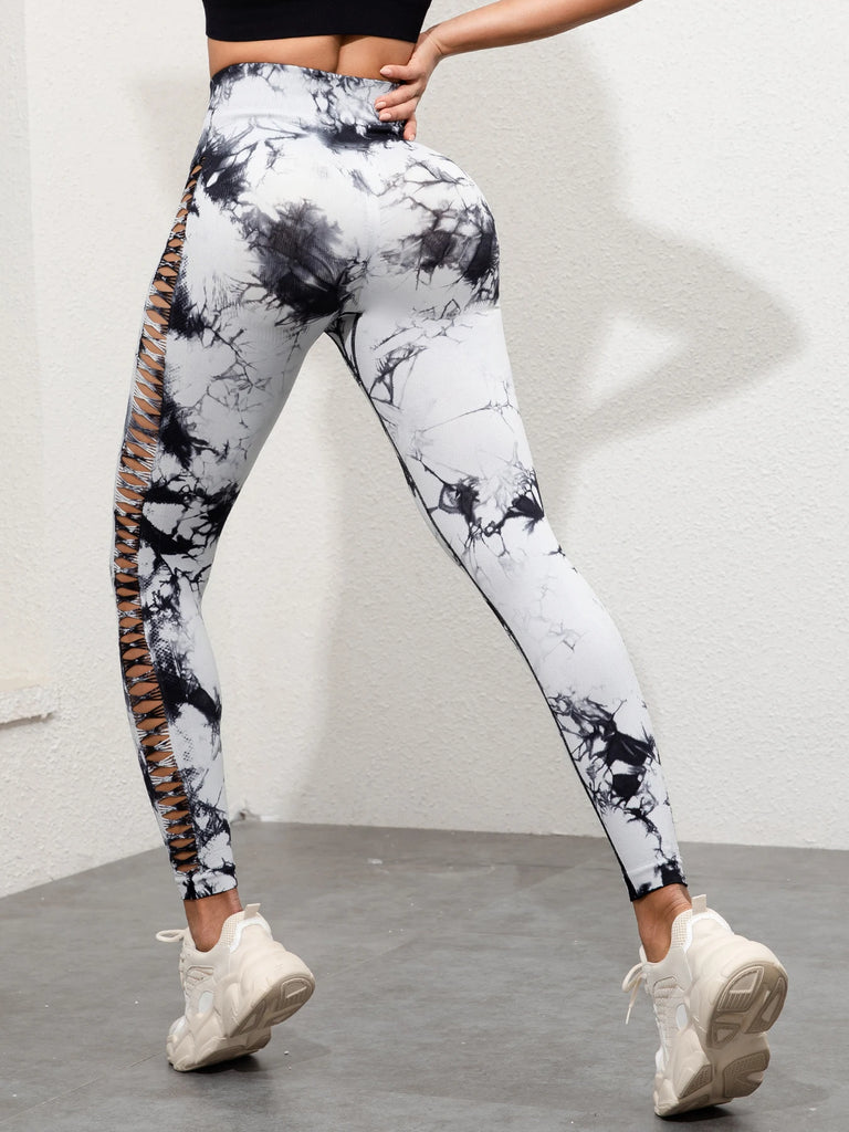 2024 Butt Lifting Sexy Gym Leggings Women High Waist Seamless Tie Dye  Leggings Women Skinny Stretch Outdoors Hollow Out Pants