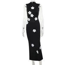 Load image into Gallery viewer, Weird Puss Flower Appliques Dress Woman Summer Sexy Splits Sleeveless Simple Half High Collar Classical Party Skinny Vestidos