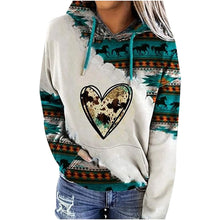 Load image into Gallery viewer, Womens Casual Geometric Horse Print Long Sleeve Drawstring Pullover Tops, Ethnic Style Hooded Sweatshirt