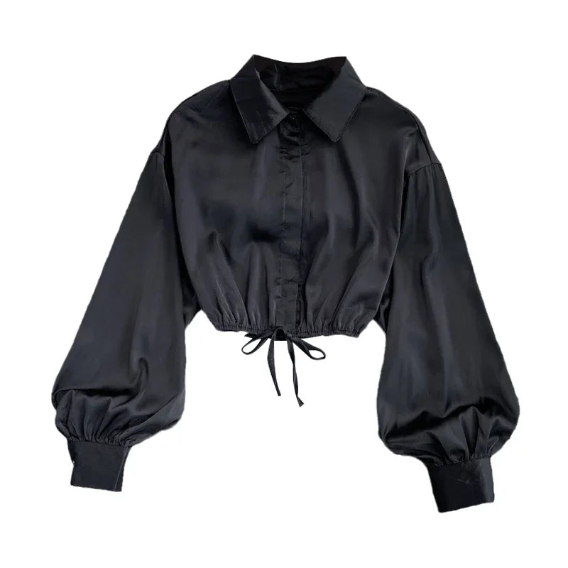 y2k tops woman blouse polo shirts satin long sleeve women blusas female shirt harajuku sexy pleated tee