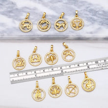 Load image into Gallery viewer, OCESRIO 12 Constellation Zodiac Charms for Jewelry Making Gold Plated Copper Zircon Supplies for Jewelry Findings pdta618