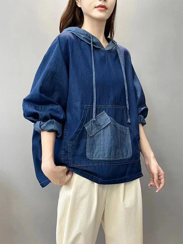 Max LuLu 2024 Spring Fashion Denim Hoodies Womens Vintage Hooded Classic Loose Sweatshirts Ladies Harajuku Casual Korean Clothes