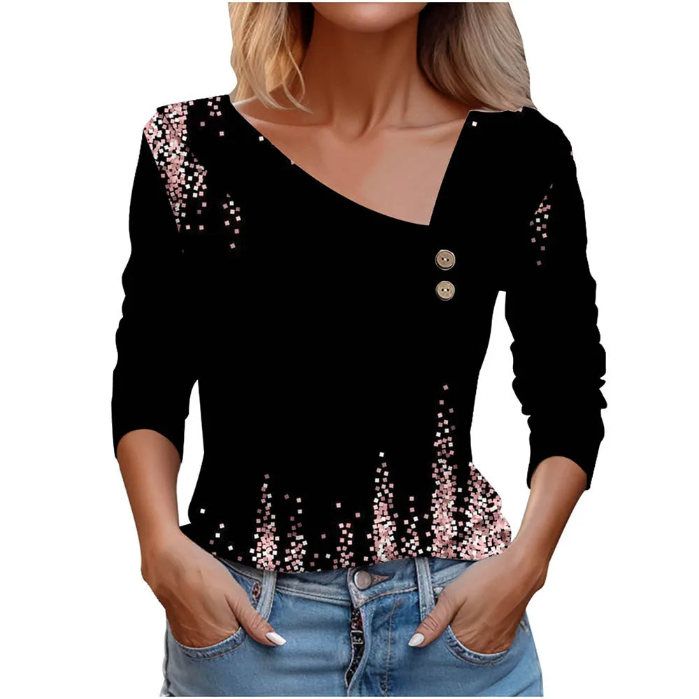 T Shirt For Women Fashion Long Sleeve Top White Floral Print Shirts And Blouses Autumn Winter Clothes For Women 2024