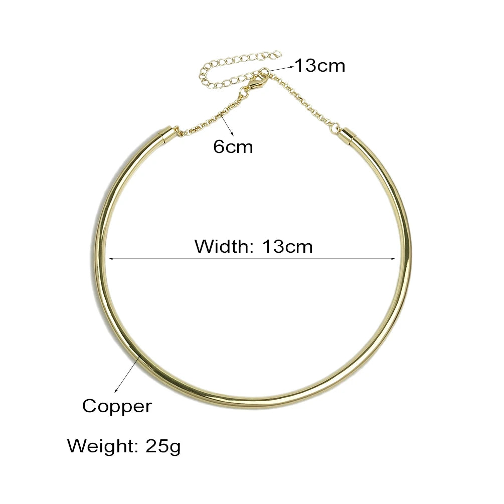 Copper Metal Collar Choker Necklace Round Torque Necklace For Women Simple Fashion Jewelry Gold Color Wide Chocker