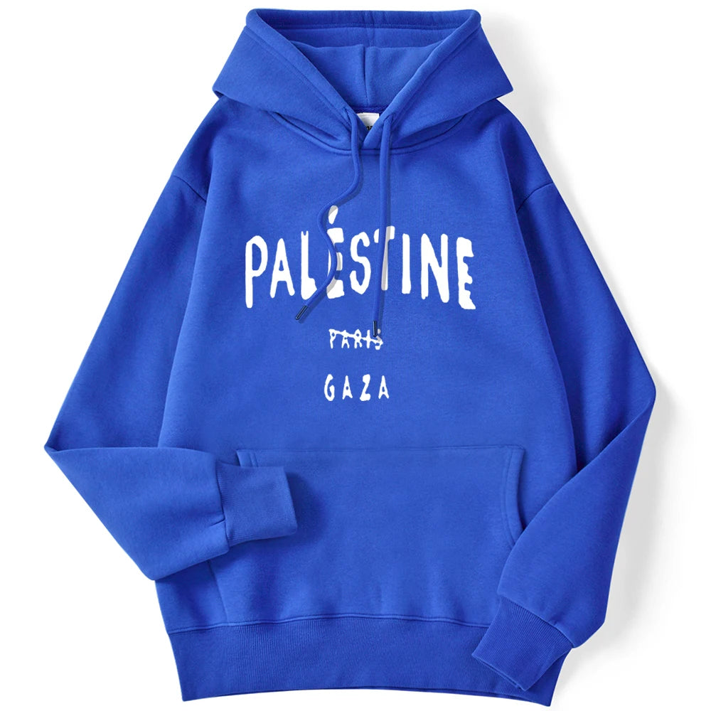 Winter Woman Hoodies Palestine Gaza Letter Printed Pullovers Breathable Loose Warm Pocket Sweatshirts Casual Ladies Streetwears