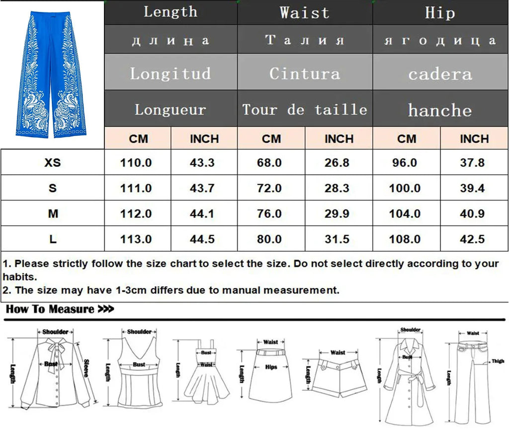 TRAFZA Women Suits Print Turn-Down Collar Long Sleeves Single Breasted Casual Shirts+High Waist Pockets Zipper Wide Leg Pants