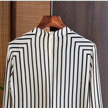 Load image into Gallery viewer, Chiffon Long Sleeves Shirts Women Striped Blouses Soft Breathable and Comfortable Casual Korea Fashion O-Neck Summer Zipper Tops