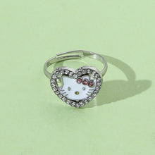 Load image into Gallery viewer, Anime Sanrio Hello Kitty Rings Heart  Shape Rhinestone Open Adjustable Cute KT Cat Ring Accessories Fashion Jewelry Gifts