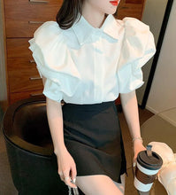 Load image into Gallery viewer, Korean Vintage Puff Sleeve Women Summer Chic Black Fashion Blouse Design Office Lady Tops Harajuku Casual White Tops