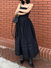 Load image into Gallery viewer, Black Lace Pleated Dress Trim A-Line Spaghetti Strap Backless Vintage Punk Long Dress Women Night Prom Korean Gothic Sundress