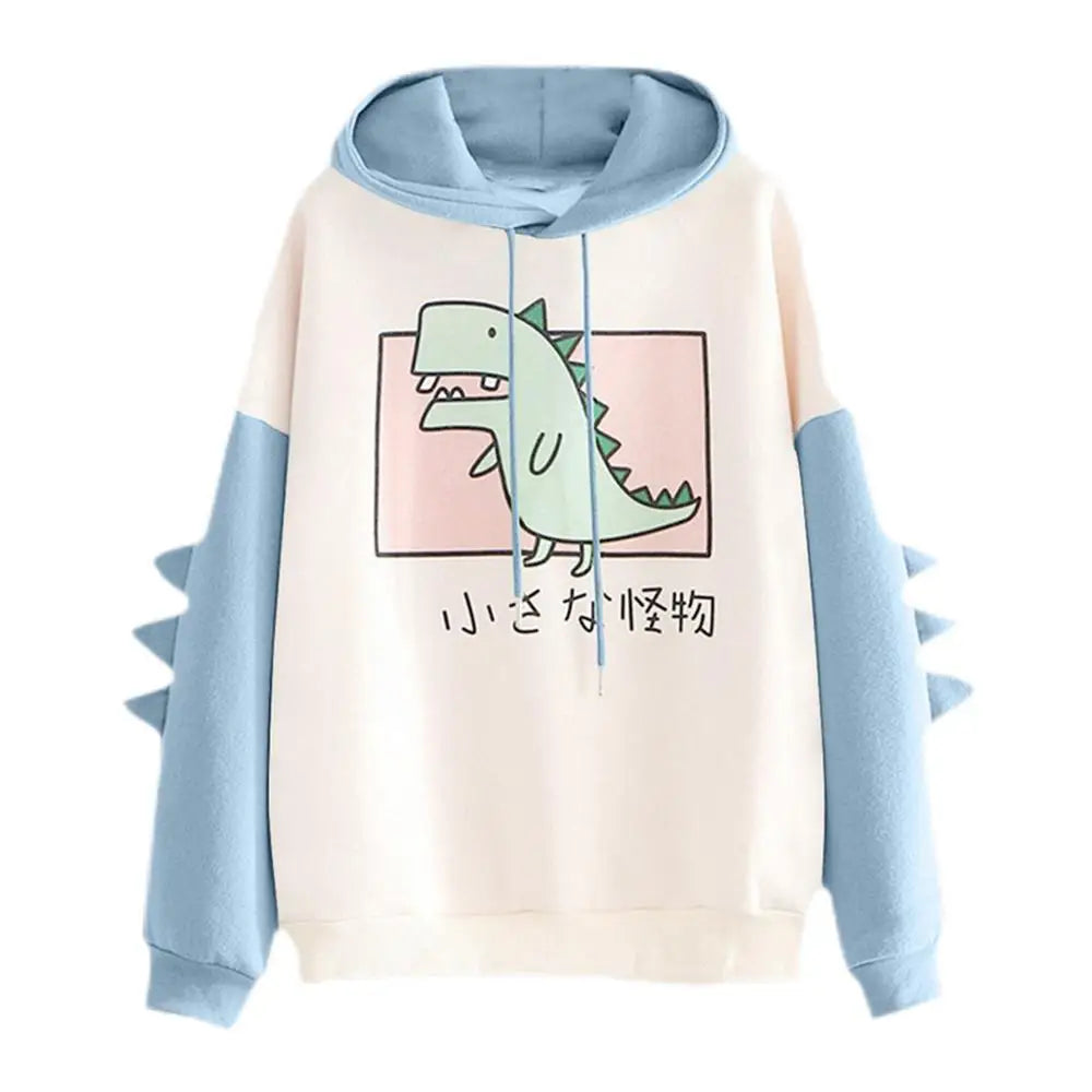 Dinosaur Oversized Cartoon Hoodie Women Fashion Sweatshirt Casual Print Korean Style Thicken Sweatshirt Winter dino hoodie Tops