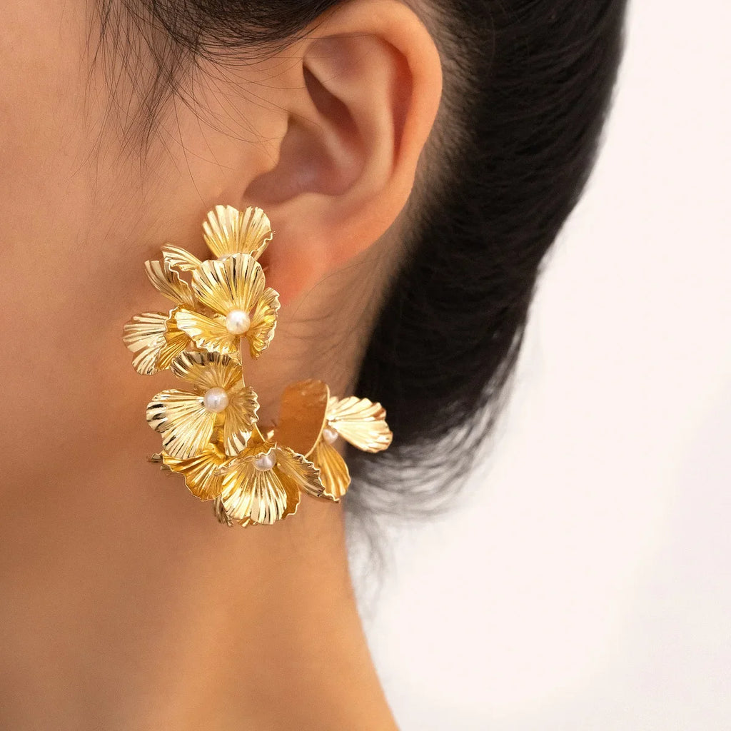 Fashion New Design Multi-layer Flower C-shaped Earrings for Women Party Painting Lacquer Floral Elegant Earring Jewelry