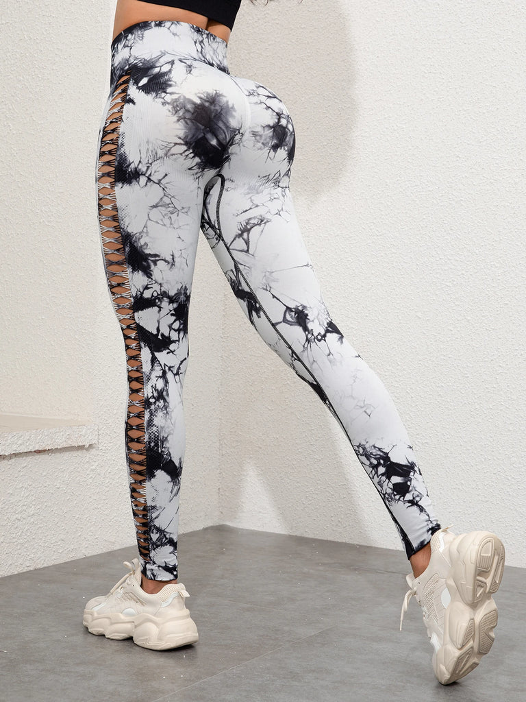 2024 Butt Lifting Sexy Gym Leggings Women High Waist Seamless Tie Dye  Leggings Women Skinny Stretch Outdoors Hollow Out Pants