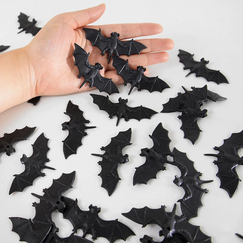 Halloween Decoration Black Fake Bat Scary Simulation Plastic Spider Insect For Halloween Party Spider Web Decor Props Trick Toys