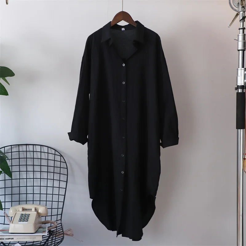 Syiwidii White Shirts Dress for Women Oversized Casual Cotton Loose Dresses Long Sleeve Button Up Blue Midi Long Blouses Dress