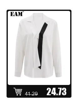 EAM Apricot Irregular Ribbon Blazer Women Big Size New Lapel Long Sleeve Loose Fit Jacket Fashion Spring Autumn 2024 1DF508112