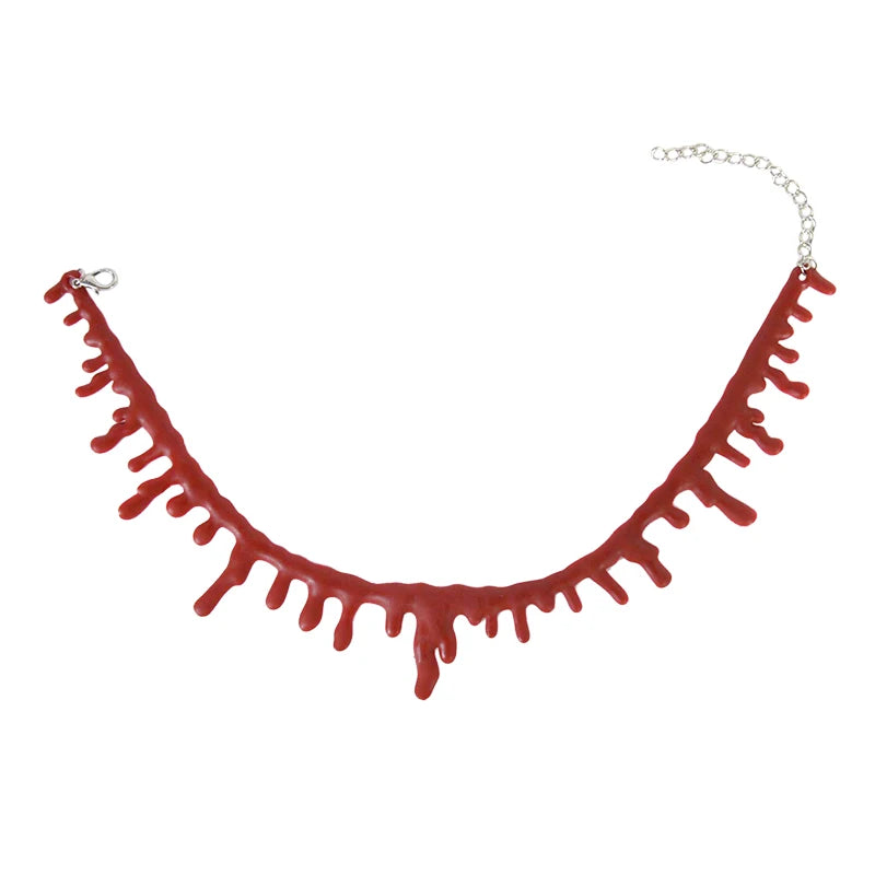 Halloween Bloody Necklace Women Chokers Necklaces Fear Blood Drop Necklace Vampire Teeth Red Blood Drip Chokers Halloween Party