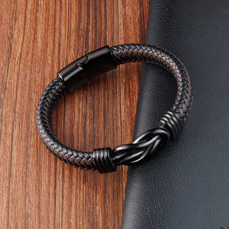 Stainless Steel Genuine Leather Men Bracelet Black/Brown Color Multi-Layers Accessories Jewelry For Male Female Couple Gift