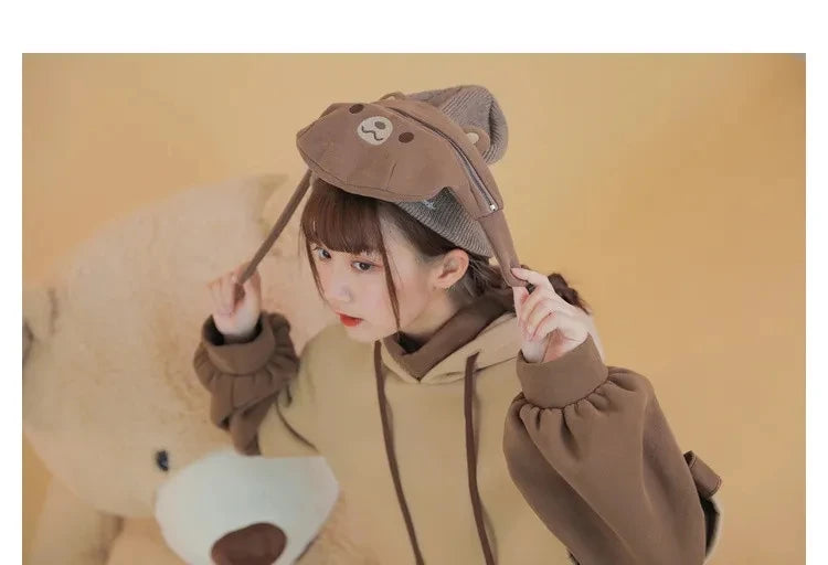 3XL Harajuku Aesthetic Bear Anime Hoodie Women Korean Kawaii Crewneck Long Sleeve Oversize Streetwear Kpop Y2K Winter Cloth Top