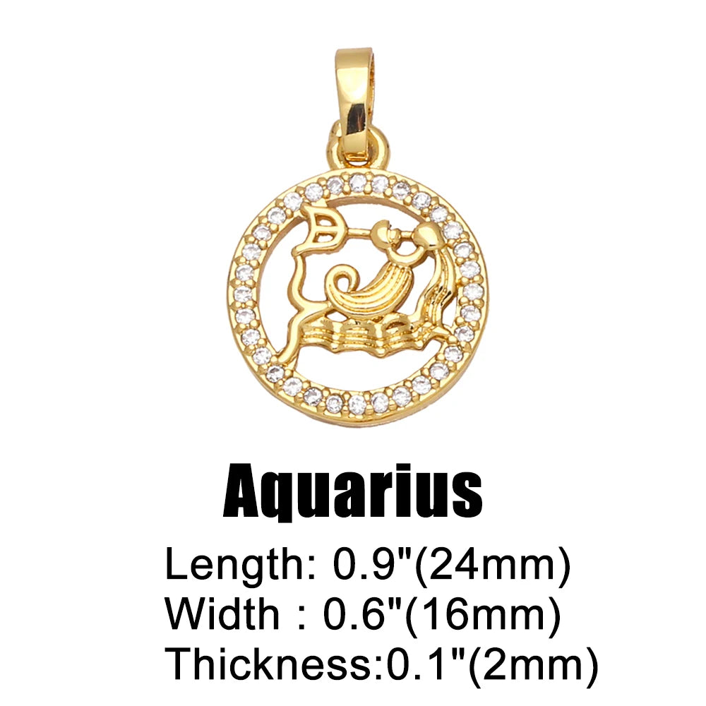 OCESRIO 12 Constellation Zodiac Charms for Jewelry Making Gold Plated Copper Zircon Supplies for Jewelry Findings pdta618