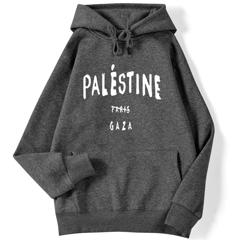 Winter Woman Hoodies Palestine Gaza Letter Printed Pullovers Breathable Loose Warm Pocket Sweatshirts Casual Ladies Streetwears