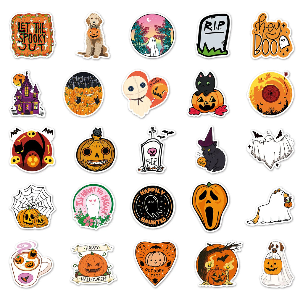 10/30/50PCS Cartoon Halloween Stickers Ghost Bat Pumpkin Graffiti Decals DIY Laptop Fridge Gift Phone Festive Sticker Kids Toys