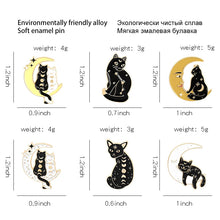 Load image into Gallery viewer, Cat Brooch Skull Cat Brooch Halloween Wizard Hat Couple Cat Sun Moon Cat Brooch Black White Cat Alloy Enamel Badge Lapel Pins