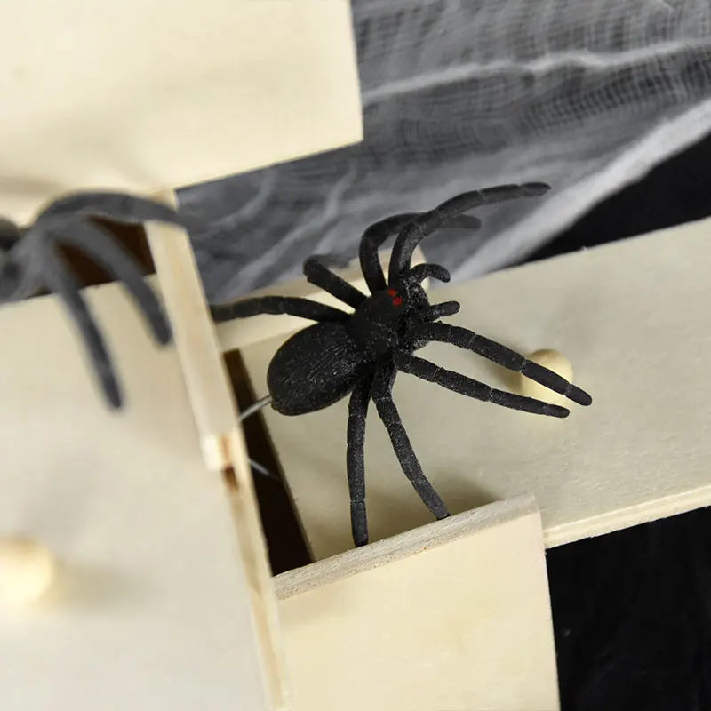 Simulation Spider With Wooden Box Kids Favors Tricky Prank Joke Toy Haunted House Horror Props Halloween Party Decor Supplies