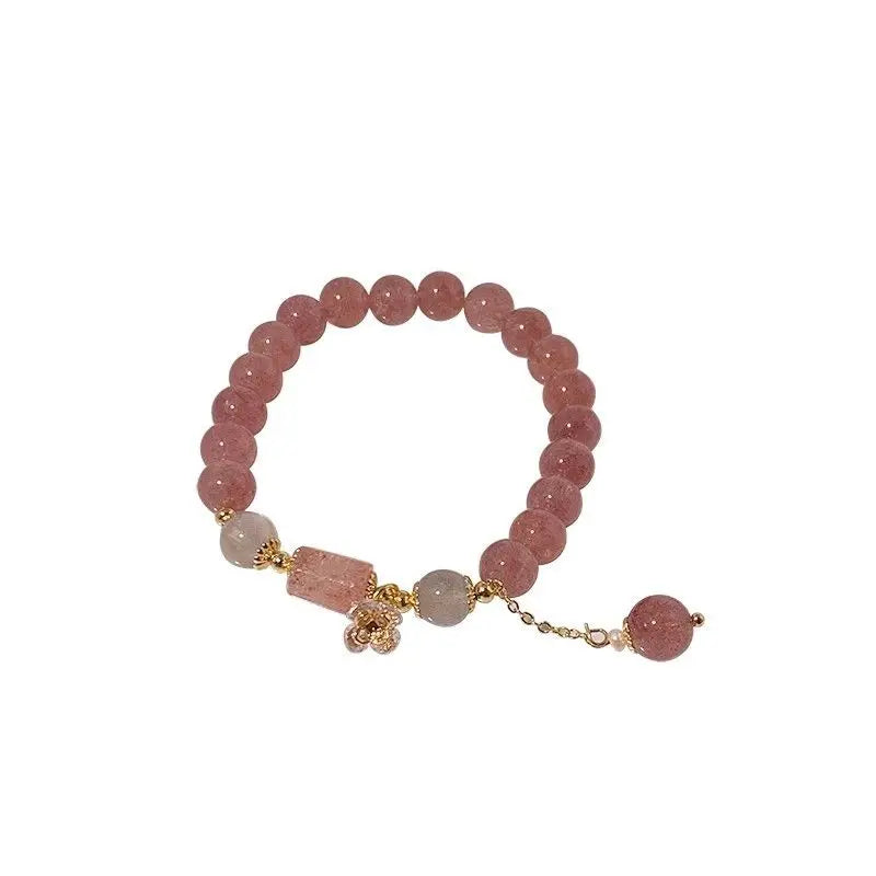 UMQ Natural Strawberry Quartz Pink Crystal Bracelet Female Special-Interest Design Girlfriends Light Luxury All-Match Jewelry