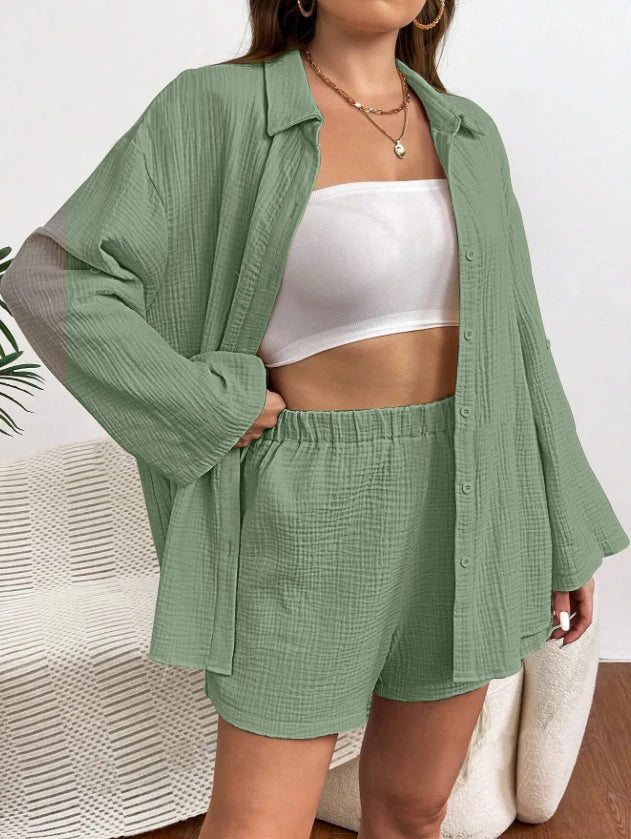 Solid Color Casual Loose Short Pants Sets For Women 2024 Elegant Summer Women's Two Pieces Suit Full Set Female Outfit Clothes