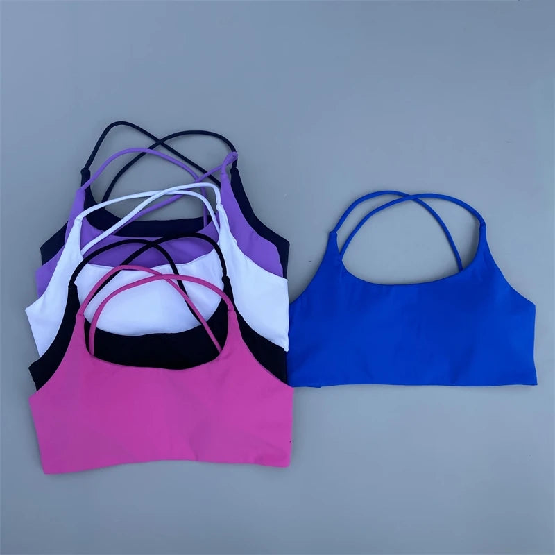 Women Sports Bra Sexy Cross Straps Back Fitness Bralette High Impact Gym Yoga Workout Crop Top Vest Push Up Running Underwear