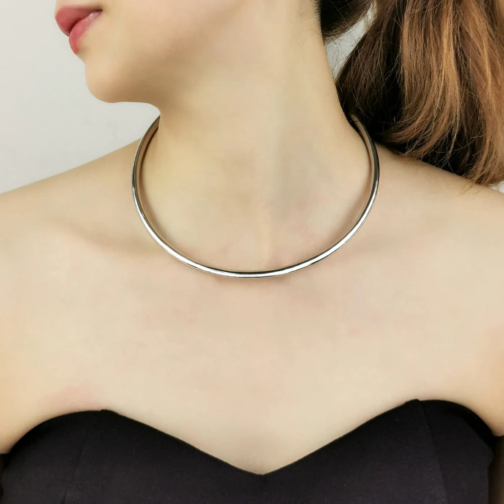 Copper Metal Collar Choker Necklace Round Torque Necklace For Women Simple Fashion Jewelry Gold Color Wide Chocker