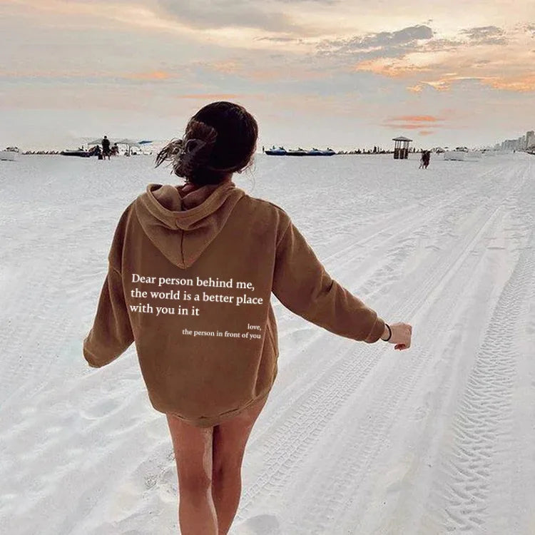 Autumn Y2k Hoodies Young Lady Printed Letter Dear Person Behind Me Casual Oversized Hoodie Aesthetic Hoody Sweatshirt Tops