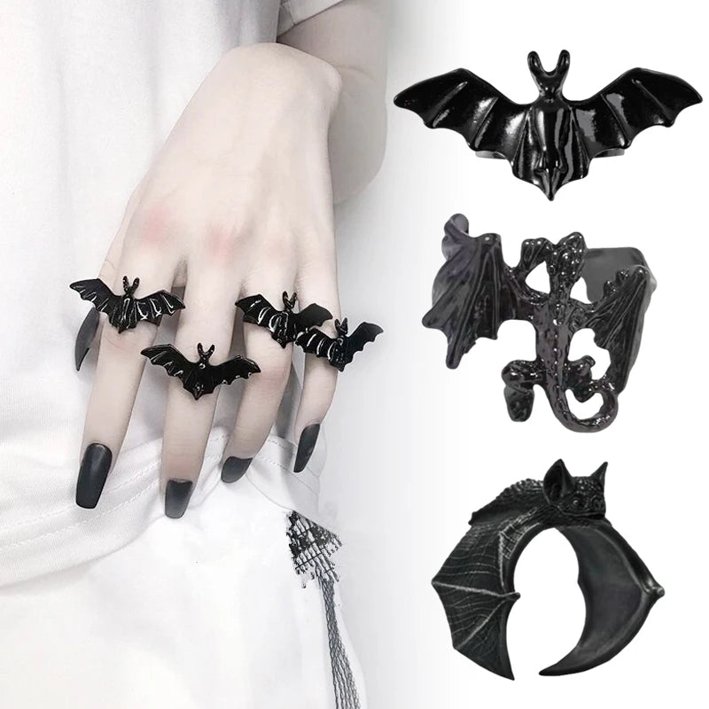 Bat Rings Retro Style Men Women Punk Gothic Opening Adjustable Finger Ring Halloween Party Hip Hop Jewelry Accessories