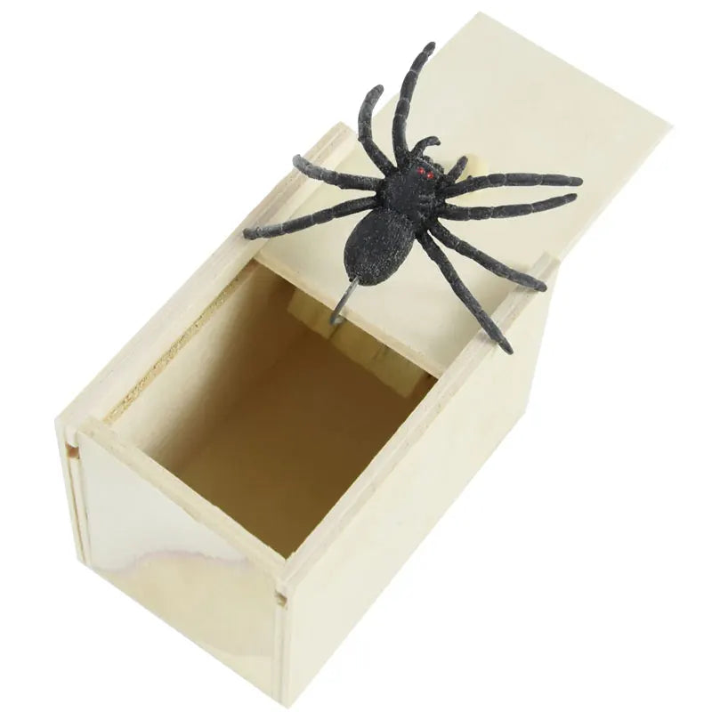 Simulation Spider With Wooden Box Kids Favors Tricky Prank Joke Toy Haunted House Horror Props Halloween Party Decor Supplies