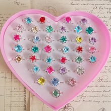 Load image into Gallery viewer, 12/36PCS/set Adjustable Kids Crystal Rings Jewelry Heart Star Square Open Finger Ring For Children Girl Party Gift