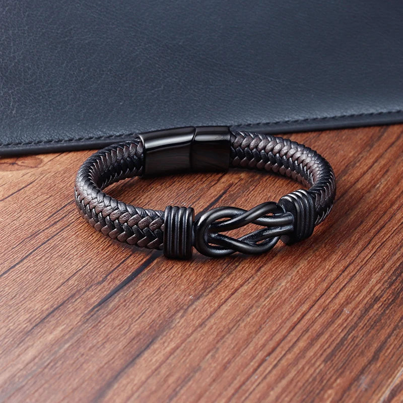 Stainless Steel Genuine Leather Men Bracelet Black/Brown Color Multi-Layers Accessories Jewelry For Male Female Couple Gift