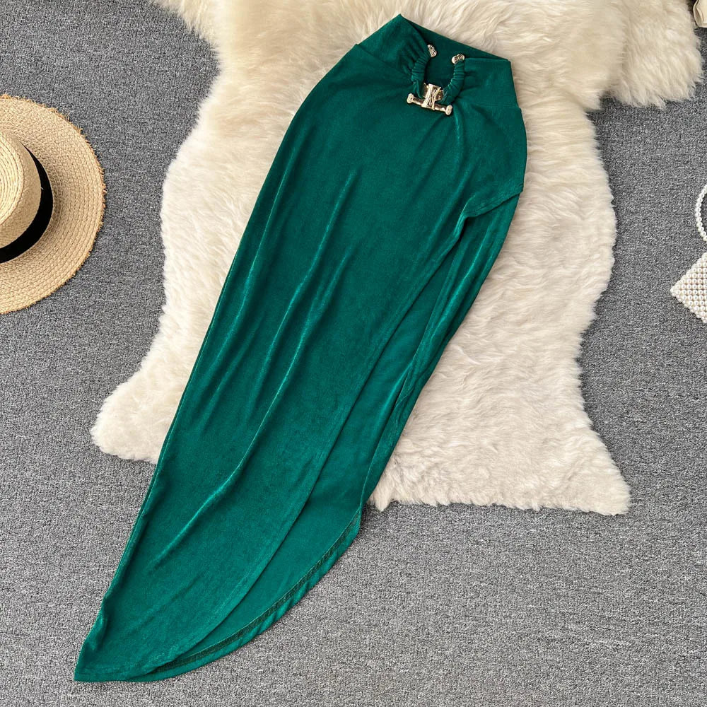 SINGREINY Irregular Women Summer Sets 2023 Party Slim Solid Elastic Waist Split Sets Elegant Ladies Romantic Sexy Two Piece Sets