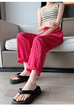 Load image into Gallery viewer, New Women&#39;s Checkered Cotton Hemp High Waist Casual Haren Pants Summer Korean Fashion Loose Women Seven Split Wide Leg Pants