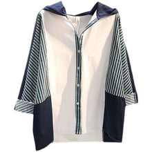 Load image into Gallery viewer, Spring Autumn Korean Style Striped Patchwork Hooded Blouse Ladies Long Sleeve Loose Casual Cardigan Shirt Women All-match Blusa