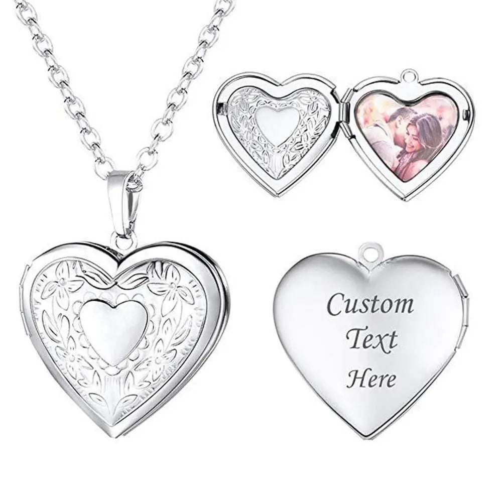 Heart Shaped Locket Pendants Necklaces For Women Gold Color Photo Frame Valentine Lovers Necklace Gift Fashion Jewelry