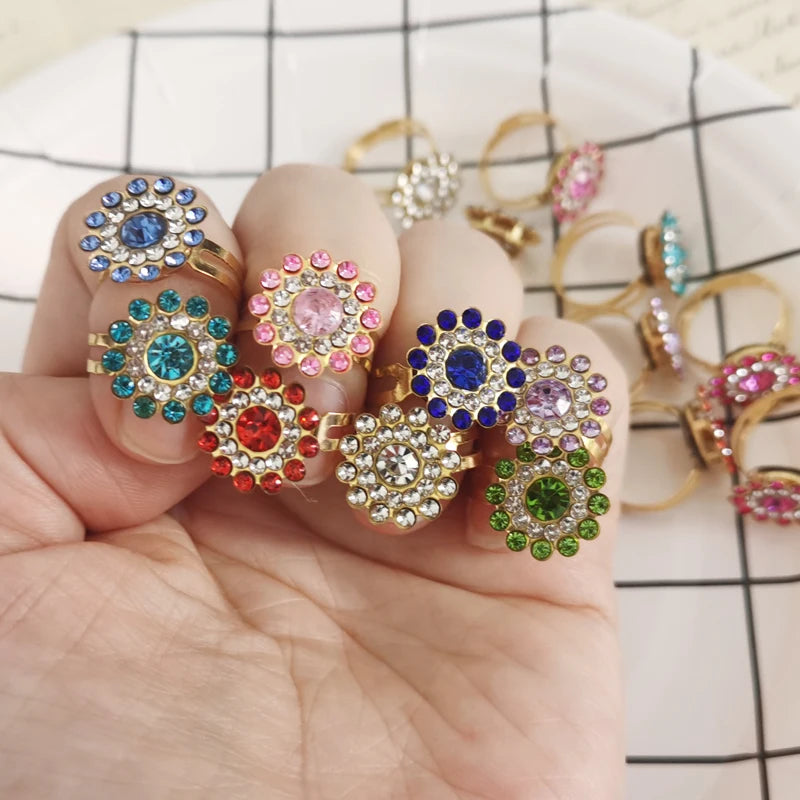 12/36PCS/set Adjustable Kids Crystal Rings Jewelry Heart Star Square Open Finger Ring For Children Girl Party Gift