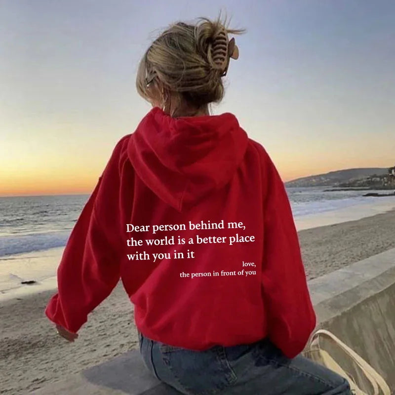 Autumn Y2k Hoodies Young Lady Printed Letter Dear Person Behind Me Casual Oversized Hoodie Aesthetic Hoody Sweatshirt Tops